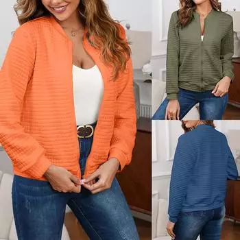 Модные весенне-осенние новые женские спортивные толстовки однотонные зимние стильные куртки с длинными рукавами на молнии S чёрный