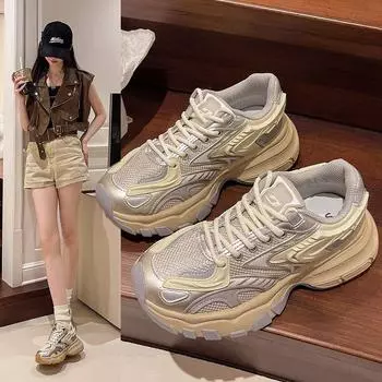 Модные весенне-осенние ретро-туфли с толстой подошвой, увеличивающие рост, женские летние туфли-сотни с дышащими повседневными кроссовками 35 шампанского