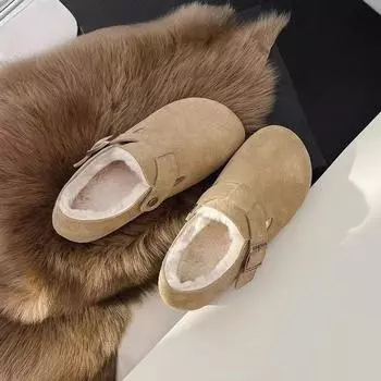 Модные весенне-осенние теплые толстые кожаные меховые туфли с большой головкой из хлопка с мехом повседневные туфли Boken для женщин 35 песочный