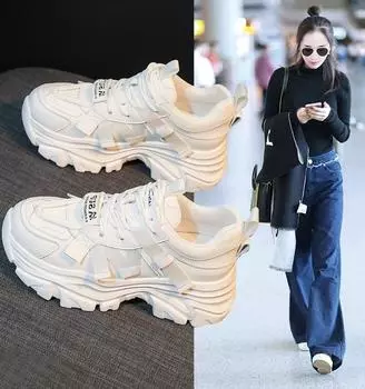 Модные весенне-осенние толстые туфли Pops Shoes женские туфли Ins Tide Retro Hundred Higher Muffin Casual Sneakers 35 белый