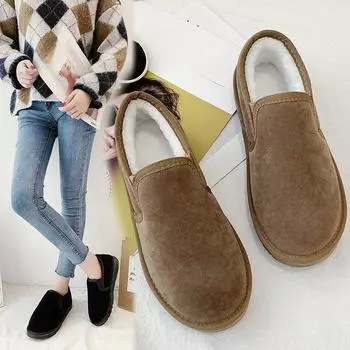 Модные весенне-осенние туфли Bean, женские зимние туфли с подкладкой из ткани, теплые, нескользящие, старомодные зимние туфли для улицы из меха и хлопка 35 серый