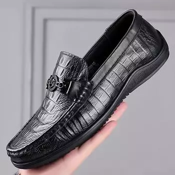 Модные весенне-осенние туфли из натуральной кожи Bean Shoes для мужчин, большого размера, из крокодиловой кожи, мужские туфли для вождения, модные повседневные черные мокасины для мужчин 38