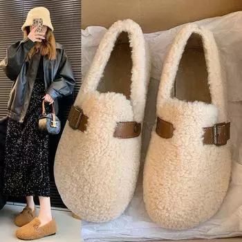 Модные весенне-осенние туфли на одну ногу с мягкой подошвой и пушистым дном, женская зимняя верхняя одежда, корейские нежные туфли из сои с эффектом феи и ветра, мягкие хлопковые туфли 35 хаки