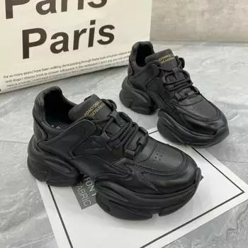 Модные весенне-осенние туфли-поп-модницы, женские зимние туфли-стопы с толстой подошвой, увеличивающей тонкую талию, повседневные туфли 35 чёрный