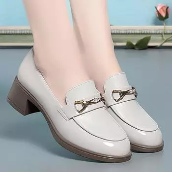 Модные весенне-осенние женские туфли-лодочки на плоской подошве с кристаллами на высоком каблуке и каблуком-лоферами Модные дышащие туфли-лодочки 2024 года из лакированной кожи 35