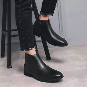 Модные весенне-зимние элегантные ботинки челси, удобные мягкие кожаные мужские туфли, деловые ботинки без застежек, модные мужские остроносые ботинки 37 чёрный