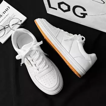 Модные весенние дышащие белые туфли для мужчин 2024 года, новые трендовые повседневные спортивные туфли для мужчин, универсальные трендовые кожаные туфли, кроссовки 39 бежевый