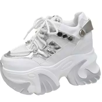 Модные весенние дышащие сетчатые кроссовки, увеличивающие рост, спортивная обувь для пап, новые повседневные туфли на толстой танкетке, туфли на высокой платформе для женщин, 10 см 34 чёрный