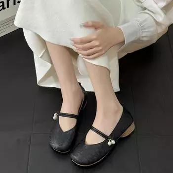 Модные весенние и осенние новые модные туфли на плоской подошве 2024 года, женская обувь с квадратным носком, повседневная удобная однотонная женская официальная обувь для отдыха на природе 35 чёрный