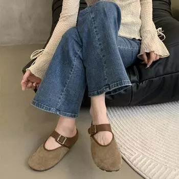 Модные весенние и осенние тапочки женские туфли на плоской подошве 2024 года Новые трендовые модные тапочки Baotou женские туфли без застежек 35 бежевый