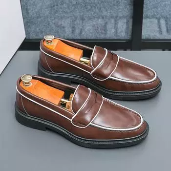 Модные весенние и осенние туфли-лоферы, мужские деловые коричневые кожаные туфли, повседневные туфли на низком каблуке в британском стиле, мокасины с мягкой подошвой, размеры 38-46 38 коричневый