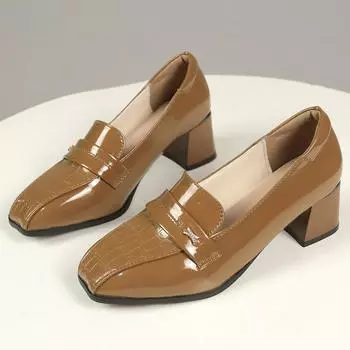 Модные весенние классические туфли-лодочки для женщин 2024 года, модные туфли Мэри Джейн без застежек, элегантные женские туфли на толстом высоком каблуке с квадратным носком 35 абрикосовый