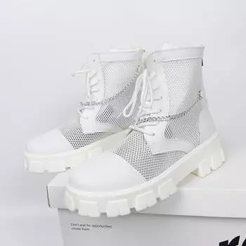Модные весенние модные мужские ботинки из сетки с полыми краями, повседневные дизайнерские туфли на молнии, белые ботильоны для мужчин, высокие дышащие мужские мотоциклетные ботинки 39