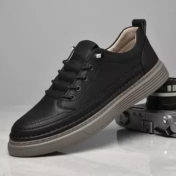 Модные весенние мужские кроссовки из натуральной кожи, мужская повседневная обувь, высококачественная мужская удобная обувь для скейтбординга, мужская обувь на шнуровке для отдыха на открытом воздухе 37 бежевый