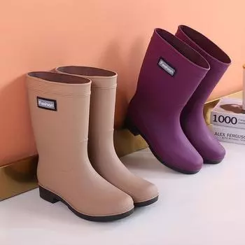 Модные весенние новые женские утепленные нескользящие водонепроницаемые ботинки для отдыха на открытом воздухе, однотонные, с круглым носком, на низком каблуке, нескользящие резиновые сапоги на все времена 36