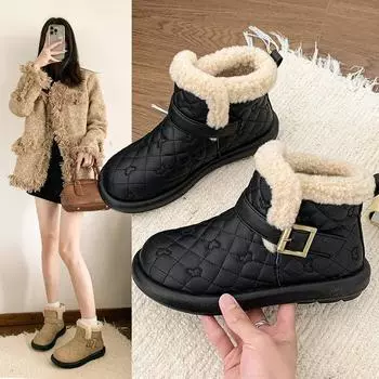 Модные весенние осенние зимние хлопковые туфли женские мягкие утолщенные нескользящие теплые туфли для мам корейская версия коротких хлопковых сапог The Hundred 35 коричневый