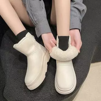 Модные весенние, осенние, зимние, зимние, теплые, на толстой подошве, короткие сапоги, хлопковая обувь, женские модели 35 белый