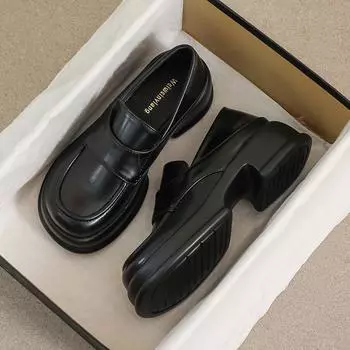 Модные весенние туфли 34-43 для женщин в британском стиле 2024 года, повседневные туфли на толстой подошве в студенческом стиле из мягкой кожи, модные туфли для девочек, черные 34 абрикосовый