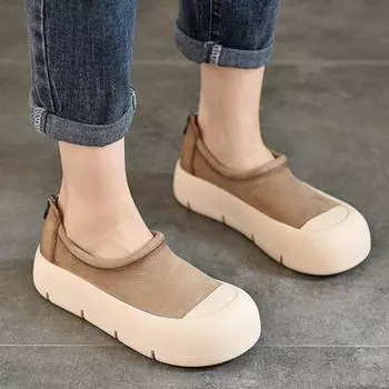 Модные весенние туфли-лоферы из натуральной кожи с круглым носком, женские туфли на молнии сзади, туфли на плоской подошве для отдыха, роскошные туфли на толстом каблуке для женщин 35