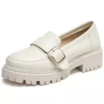Модные весенние туфли-лоферы женские в британском стиле на толстой подошве в стиле колледжа повседневные туфли из искусственной кожи черного и белого цвета для девочек большого размера 45 34 бежевый