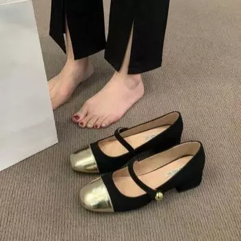 модные весенние туфли Мэри Джейн модные женские туфли с круглым носком на плоской подошве элегантные женские туфли на открытом воздухе из кожи на низком толстом каблуке 35 бежевый