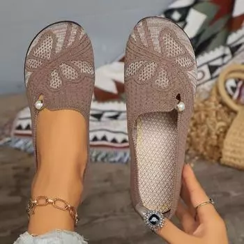 Модные весенние туфли на открытом воздухе с дышащей сеткой для женщин, модные 2024 года, горячая распродажа, новые узоры, однотонные, с плоской подошвой, женские туфли 36 бежевый