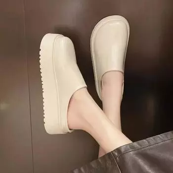 Модные весенние туфли на плоской подошве на платформе, женские туфли-мюли с открытой пяткой, туфли 2024 года, дизайнерские модные сандалии, новые повседневные шлепанцы для ходьбы, женские 35 бежевый