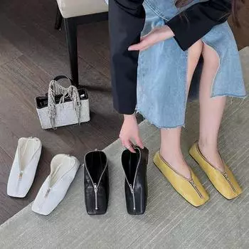 Модные весенние туфли на плоской подошве с квадратным носком, новые брендовые повседневные мокасины на молнии, британские туфли-лоферы для женщин с квадратным носком, женские туфли 35 белый