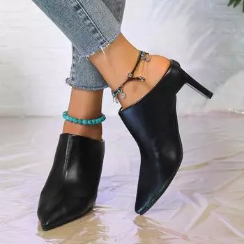 Модные весенние туфли-туфли с острым носком и глубокой строчкой из кожи, водонепроницаемые, противоскользящие и износостойкие туфли на каблуке 35