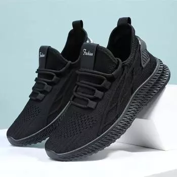 модные весенние желтые повседневные туфли дышащие легкие спортивные кроссовки женские на шнуровке 2024 женские модные удобные сетчатые туфли на плоской подошве 35 чёрный