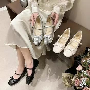 Модные весенние женские балетки с бантом на плоской подошве 2024 года. Мягкая кожа, мягкая подошва и неглубокая строчка. Элегантные туфли 35 чёрный