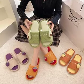 Модные весенние женские тапочки: Симпатичные, удобные, мягкие хлопковые домашние туфли 40-41 авокадо/зелёный