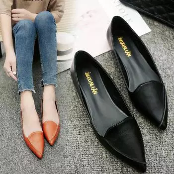 Модные весенние женские туфли на плоской подошве с острым носком, балетки на мелкой платформе, лоферы, повседневная женская обувь без шнуровки 40 чёрный