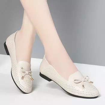 модные весенние женские туфли на плоской подошве с открытой подошвой на танкетке из мягкой кожи повседневные туфли-лоферы без застежек удобные офисные туфли для мам с мягкой подошвой 35(Foot22.5cm)