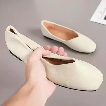 Модные весенние женские туфли на плоской подошве из мягкой кожи с квадратным носком, модные женские туфли без застежек на неглубоком каблуке, легкие офисные туфли для ходьбы 35 покинуть белый