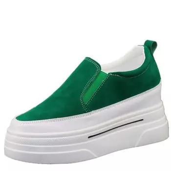 Модные весенние женские туфли с внутренним ростом 8 см 2024 года, новые модные туфли на ленивой подошве слипоны на толстой подошве, повседневные туфли 34 зелёный