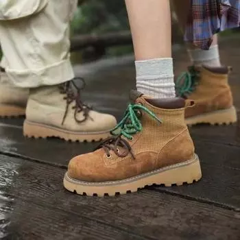 Модные винтажные ботинки женские на толстой подошве осенние в английском стиле крутые большие желтые ботинки модные короткие для женщин 35