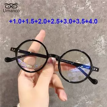 Модные винтажные черные круглые очки для чтения для женщин и мужчин, декор для ногтей с рисом, анти-усталость, законченные очки для дальнозоркости + 1,0 +1.0 коричневый