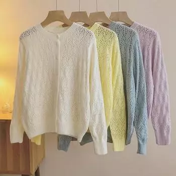 Модные винтажные кардиганы с длинным рукавом, женские повседневные свободные свитера с круглым вырезом, пальто, женские элегантные вязаные свитера с вырезом 28406 One Size фиолетовый