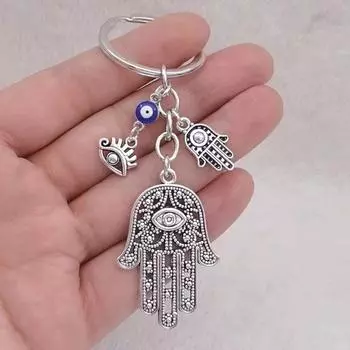 Модные винтажные серебристые счастливые глаза Фатимы брелки для ключей брелок Хамса брелок сглаза ювелирные изделия подарки