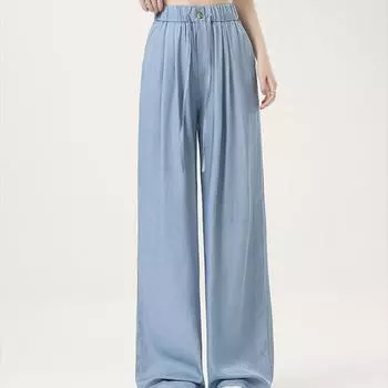 Модные винтажные синие широкие джинсы для женщин, летние тонкие прямые брюки с высокой талией, женские элегантные простые повседневные брюки, женские 24262 XS темно-серого