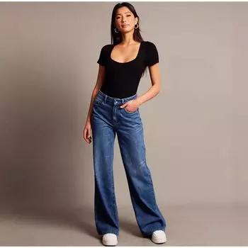 Модные винтажные свободные прямые джинсы с высокой талией, однотонные джинсы клеш с драпировкой 2025 года, брюки длиной до пола для женщин S синий