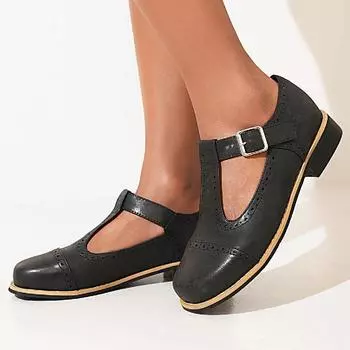 Модные винтажные туфли-лоферы для женщин, повседневные туфли с Т-образным ремешком, модная плоская обувь для студентов, туфли-оксфорды для девочек, большой размер 48 34 чёрный