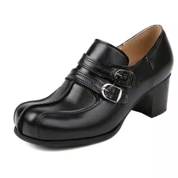 Модные винтажные туфли на среднем толстом каблуке, женские модные туфли-лодочки с пряжкой, черного и коричневого цвета, женские туфли-лоферы большого размера 48, повседневные туфли для вечеринок 34 чёрный