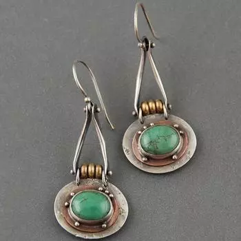 Модные винтажные висячие серьги с бирюзой — медные посеребренные украшения для женщин — идеальная идея для подарка