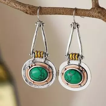 Модные винтажные висячие серьги с бирюзой — медные посеребренные украшения для женщин — идеальная идея для подарка