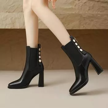 Модные винтажные женские ботинки челси, модные элегантные туфли с квадратным носком, осень-зима, толстые женские короткие ботинки на высоком каблуке 35