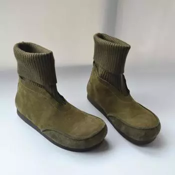 Модные винтажные женские сапоги Ботильоны из коровьей кожи на плоской подошве Ботильоны-носки с эластичной резинкой 35 армия зеленый