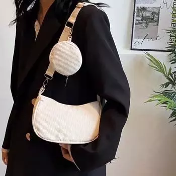 Модные винтажные женские сумки, вельветовая сумка через плечо, повседневные сумки через плечо, однотонный женский клатч на молнии 23x8x13cm белый