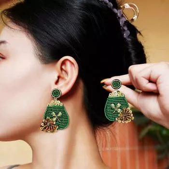 Модные висячие серьги для женских украшений зелёный